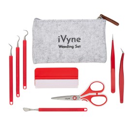 iVyne (8pcs) Berry Essentials Silicone Vinyl Weeding Tool Kit Soft Grip Weeding Tools for Vinyl with Weeder, Tweezers, Picker, Scissors and Scraper Set for Silhouette Cameos and Cricut Craft (Red)