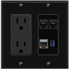 Wall Plate City 2 CAT6 CAT7 USB-3 Port Wall Plate Black w Power Outlet
