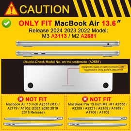 DONGKE Compatible with M3 MacBook Air 13.6 inch Case 2024 2023 2022 Release A3113 A2681 M2 with Touch ID, Glitter Bling Plastic Hard Shell Case with Keyboard Cover & Screen Protector, Star Purple