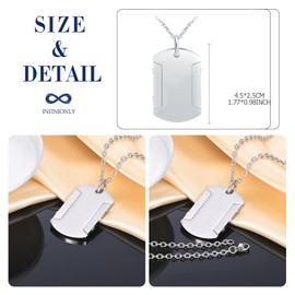 INFINIONLY Fashion Mens Boys Stainless Steel Dog Tag Necklaces Pendants Creative Silver Army Tag Pendant with Chain for Teenagers