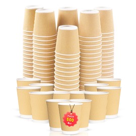 CHEF ROYALE 500x 8oz Disposable Kraft Paper Hot Coffee Cups - Paper Cups for Hot and Cold Drinks - Insulated Takeaway Coffee Cups for Eco-Friendly Hot Cups Wedding Birthday Party (500, 8oz)
