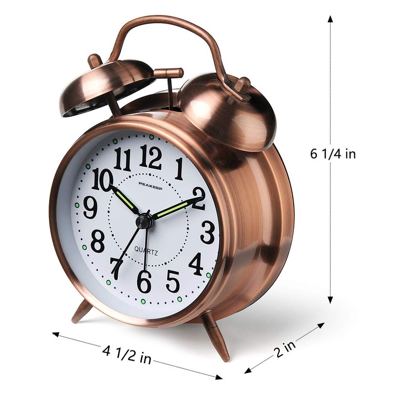 Peakeep Loud Analog Alarm Clock for Heavy Sleepers, Vintage 4-Inch