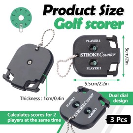 3 Pack Portable Golf Stroke Counter with Key Chain, 2 Player Shot Score Clicker Counter Handheld Small Digital Tally Counter for Golf Game Scoring Keeper Pitch Men Women (3)