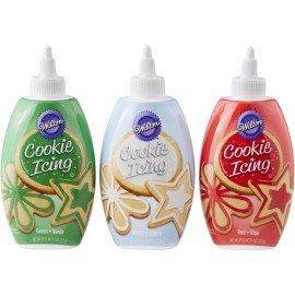 Wilton Christmas Cookie Icing Set 3 Pack Red Green White Fast Drying 9 oz Bottles