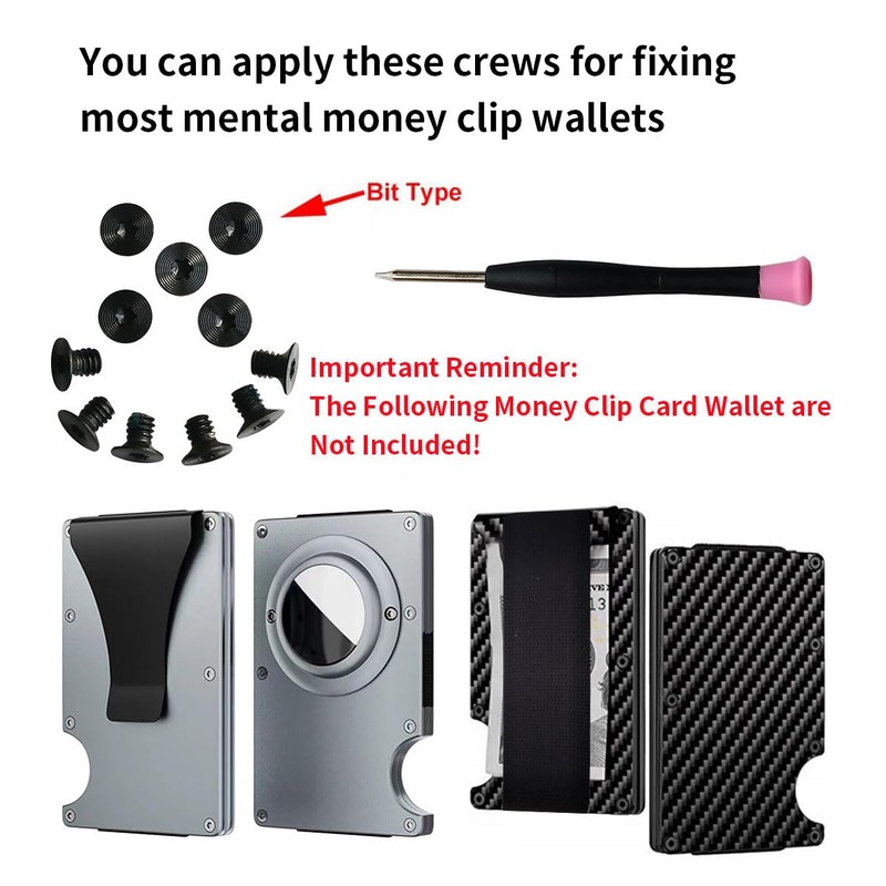 Wallet Replacement Screws + Screwdriver+ Metal Clip, For Metal Wallet