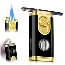 SORMWITT Triple Torch Lighter - Lighter with V Cut Cutter,Holder and Windproof Jet Flame (Black&Gold)