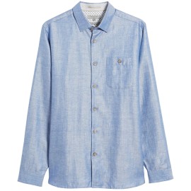 Ted Baker Linlins Mens Herringbone Linen Blend Button Down Shirt (2XLarge, Blue)