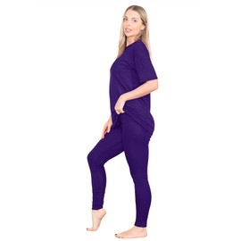 janisramone® Co Ord Sets for Women, Oversized Baggy Longline T Shirt Top with Leggings - Ideal Summer Tracksuit, Gym Set, Lounge Wear Sets for Women UK Purple