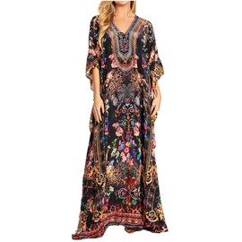 Sakkas P5-25 - Georgettina 2025 Flowy Rhinestone V Neck Long Caftan Dress/Cover Up - 618 - OS