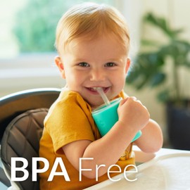 PopYum - Taza de entrenamiento de silicona con tapa de popote, paquete de 2 para bebé, bebé y niño, vaso, sorbo, asas, 5 onzas (azul, verde)