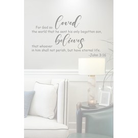 Bible Verse Prayer Wall Decal Sticker, for God so Loved The World -John 3:16 Inspirational Christian Religious Scripture Quotes Vinyl DIY Remove Wallpaper Mural for Livingroom Home Office
