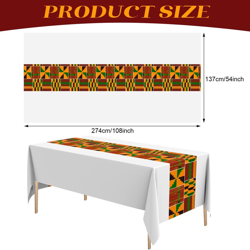 Oudain 6 Pcs 54" x 108" Kente White Plastic Tablecloths