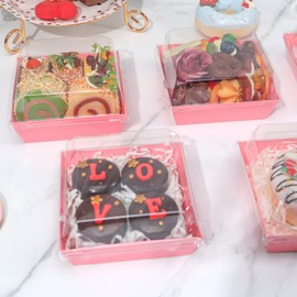 ROSPAKTEK 60Pack 4x4x2.5 Inches Charcuterie Boxes with Clear Lids - Cookies, Bakery, Chocolate Covered Strawberries, Mini Cake, Treat, Donut Boxes for Christmas, Valentine's