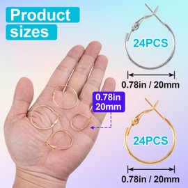 Isslly 48 PCS Hoop Earrings Finding, 20mm Earring Hoops for Jewelry Making Hypoallergenic, Open Beading DIY Earrings Craft Accessories - Gold, Silver