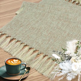 yuboo Sage Green Linen Table Runner 36 Inch – Short Rustic Farmhouse Coffee Table Runners 15 x 36 Inch, Dresser Runners for Bedroom, End Table, Fall Boho Table Decor