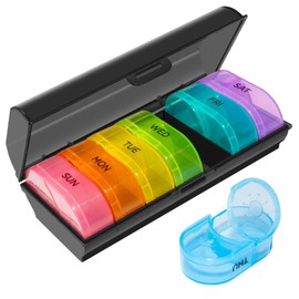 XL Weekly Pill Organizer 2 Times a Day, Pill Box 7 Day with One-Side Large Opening Design for Easy Filling, Black Privacy Protection AM PM Pill Case for Vitamins/Fish Oils/Supplements