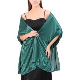 Atxnn Women's Scarf Silk Satin Stole Elegant Neckerchief for Evening Dress Wedding Bridal Party Soft Shoulder Scarf for Summer Spring, dark green