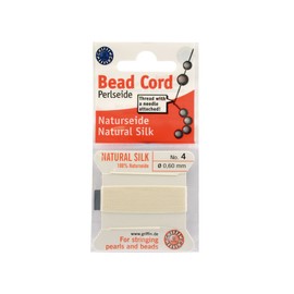 Griffin 100% Natural Silk Beading Cord String Thread - White - 2 metres with one Needle - Size 0.60mm