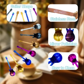 Coffee Spoons, Coffee & Mocha Spoons, Teaspoons, Guitar Shape Coffee Spoons, Colourful Stainless Steel Coffee Spoons, Creative Design Gifts for Men and Women, Pack of 7