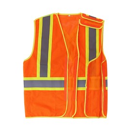TopTie High Visibility Mesh 5 Points Break Away Safety Vest with Reflective Back X Pattern, Inside Pockets Tear Away Vest-Orange-M