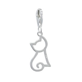 ZooWoo 925 Sterling Silver Cat Silhouette Charm: Lobster Claw Clasp Clip-On for Bracelets and Necklaces