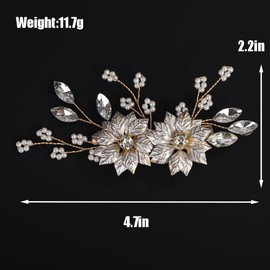 BERYUAN Gold Leaves Flower Pearls Hair Clips Gold Wedding Hair Clips Wedding Bridal Hair Clips Pearls Rhinestone Bridal Hairpiece for Brides Bridesmaid Girls
