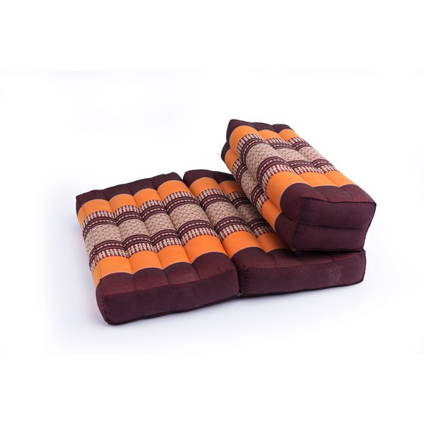GABUR Foldable Meditation Cushion, 100% Kapok, Thai Design Orange & Brown, 25.5"x19.5"