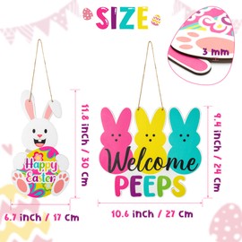 L1rabe Easter Welcome Door Signs - 2Pcs Easter Bunny Peeps Wooden Front Door Sign Decorations Happy Easter And Welcome Peeps Decor Easter Colorful Rabbit Indoor Outdoor Porch Wall Fireplace Decor