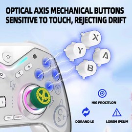 SHUTTLECOCK Wireless Switch Controller for Switch/Lite/OLED, iOS/Android/PC - Programmable Turbo & Wakeup, 10-Color RGB Light, Wireless Pro Gaming Pad（white）