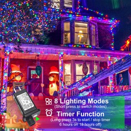 66ft 200 LED Christmas Lights Outdoor, String Lights with 8 Modes Waterproof, Plug in Christmas Tree Lights Green Wire for Indoor House Yard Wedding Holiday Decorations, Multicolor