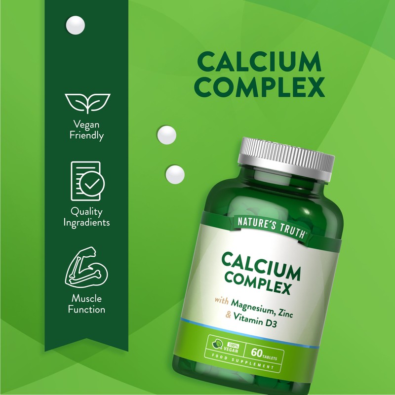 Calcium Tablets - Supplement with Calcium, Magnesium, Zinc and Vitamin