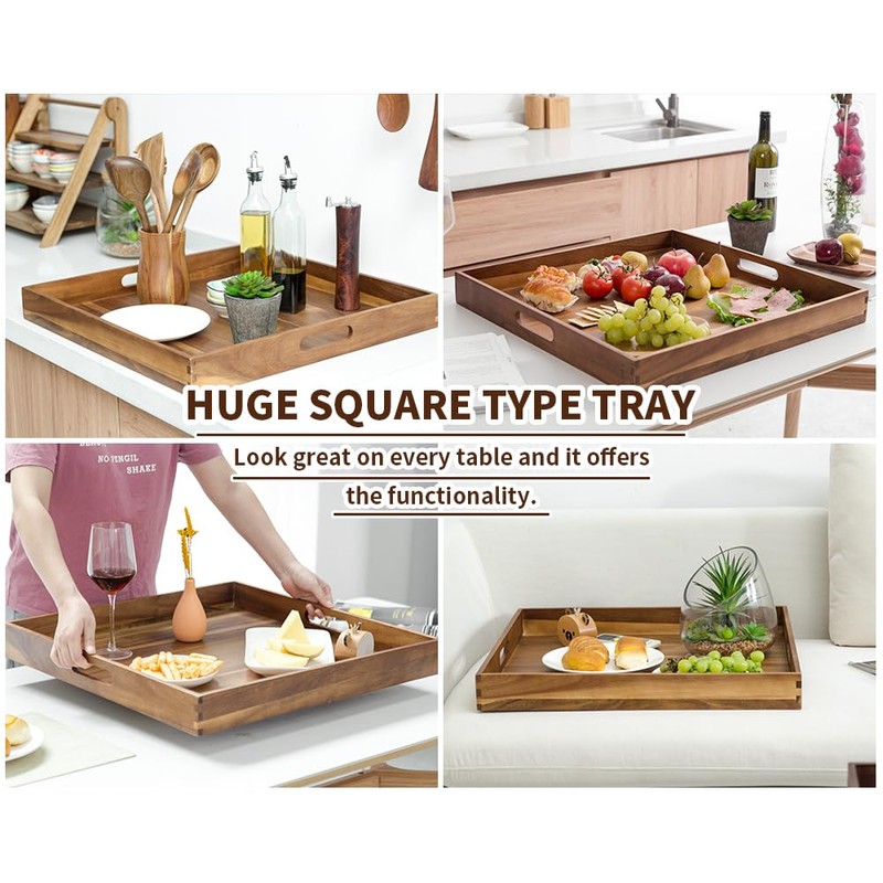Extra Large Square Wood Tray, Generously 22" Acacia Serving Trays
