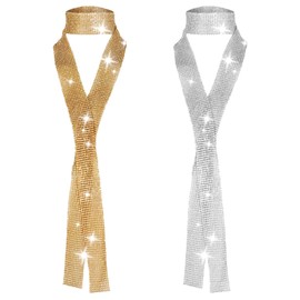 Pack of 2 Sparkling Sequin Scarves for Women, Sparkling Metallic Scarf, 70s Glitter Scarf, Disco Silver with Metal Sequins for Girls, Evening Party, Wedding