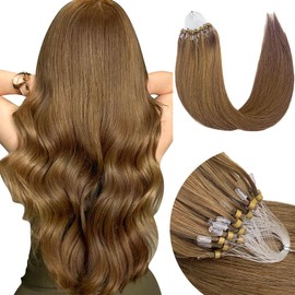 MioYio Microlink Hair Extensions Human Hair Chocolate Brown 50g/50s/Pack 20inch Microbead Micro Loop Hair Extensions Real Human Soft and Glossy Longer Life