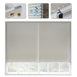 Ilot Queyries No Tools No Drill Blackout Cellular Shades『2 Pack』 【Adhesive Trimmable Retractable Adjustable】 Track Honeycomb Blinds Noise Cancelling Thermal Insulated Waterproof Gray 39" W x 64" H