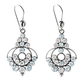 Franki Baker Sterling Oxidized Silver Aquamarine & White CZ Chandelier Statement Earrings