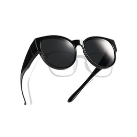 TINHAO Fit Over Glasses Sunglasses for Women Trendy Cat Eye Wear Over Glasses with Polarized UV Protection(Black, Black)