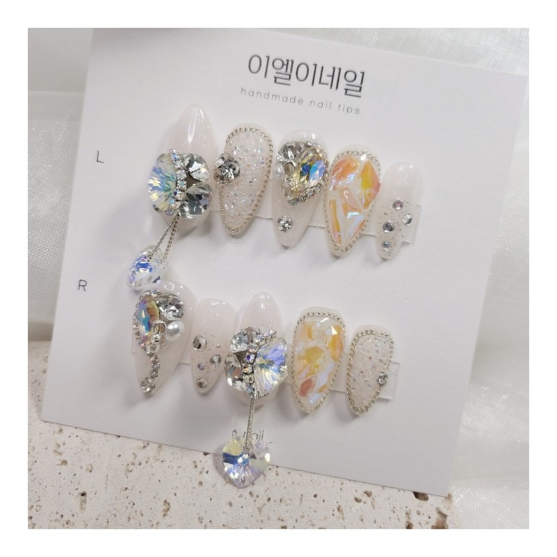 [Premium Nail] Heart Handmade Dangle Stone Handmade Nail Tip -
