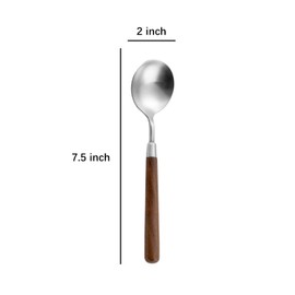 Ouliget Retro Wooden Handle Spoon,Matte Stainless Steel Serving Tablespoons,Wooden DinnerSpoon,Matte Silver Silverware With Brown Handle,4 Pcs.