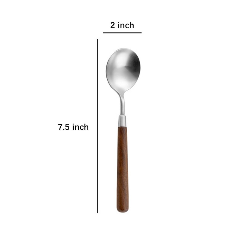 Ouliget Retro Wooden Handle Spoon,Matte Stainless Steel Serving Tablespoons,Wooden DinnerSpoon,Matte