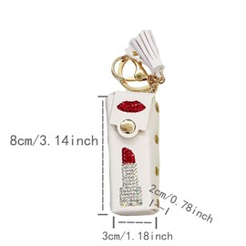 Lipstick Keychain Holder Case Leather Lip Gloss Keyring Chapstick Holder Clips Accessories Car Key Decorations Bag Pendant, Pink, generic