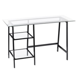 Southern Enterprises SEI Furniture Avery Glass Top Metal Writing Desk in Black