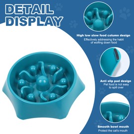 Slow Feeder Bowl for Dogs and Cats with Clean Brush Non-Slip Design with Smooth Interior Pattern Helps Reduce Eating Speed for Cats and Small to Medium-Sized Dogs Idea for Heathy Eating (Blue)