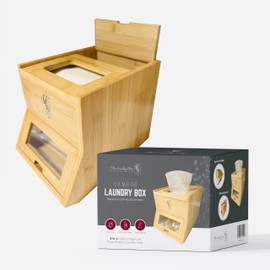 Definitive Solutions Laundry Pods Container, Disposable Face Towel Holder, Dryer Sheet Holder, Convenient Top & Front Dispenser, Simple Storage & Organization, Durable All-Purpose 2in1 Luxe Bamboo Box