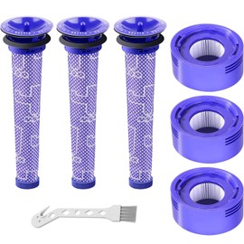 6 Pack Filters Kit for Dyson, Vacuum Filter Replacement Compatible with Dyson V7, V8 Animal and Absolute Vacuum, 3 Pre + 3 Post Filter Replacement, Part # 965661-01 & 967478-01, Washable & Resuable