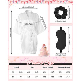 12 Pack Satin Women Robes Kimono Robe Bulk with Sleeping Mask and Hair Tie Sets Silky Bathrobes for Birthday Wedding Party (White, Black)