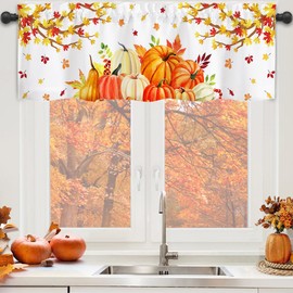 Nialnant Fall Kitchen Valances for Windows, Pumpkin Rod Pocket Kitchen Curtains Valances, Window Treatments Drapes for Bathroom Living Room Bedroom 54" W x 18" L, 1 Panel