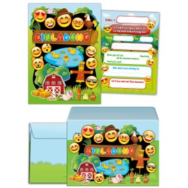 JuNa-Experten 6 Invitation Cards Birthday Children Farm for Girls Boys Including 6 Envelopes, 6 Bags / Green, 6 Stickers/Colourful Invitations/Birthday Invitations/Card Set/Animals Farm Animals