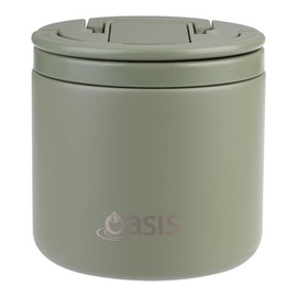 Oasis Stainless Steel Double Wall Insulated Food Flask with Quick Release Lid & Spork 550 ml - Olive Green
