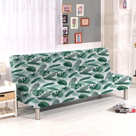 Armless Sofa Bed Cover Polyester Spandex Stretch Futon Slipcover Protector 3 Seater Elastic Full Folding Couch Sofa Cover fits Folding Sofa Bed without Armrests 80" x 50" in(Leaves 02)